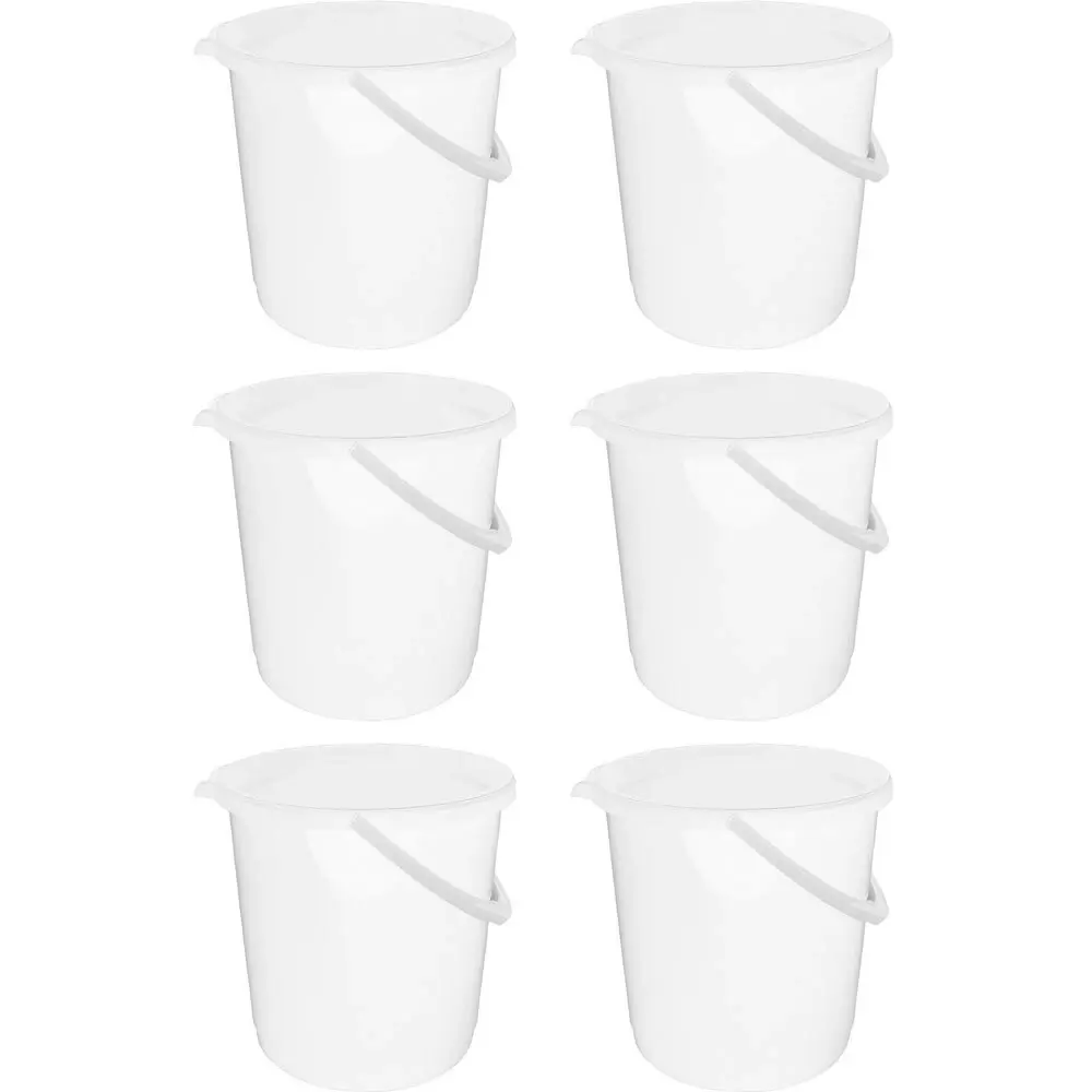 6x Home Leisure Bucket W/Lid 11L White Laundry Cleaning Home Decor Organisation