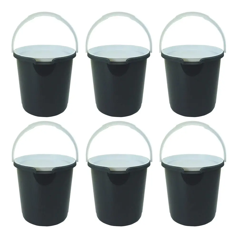 6x Home Leisure Bucket W/Lid 11L Charcoal Laundry Cleaning Decor Organisation