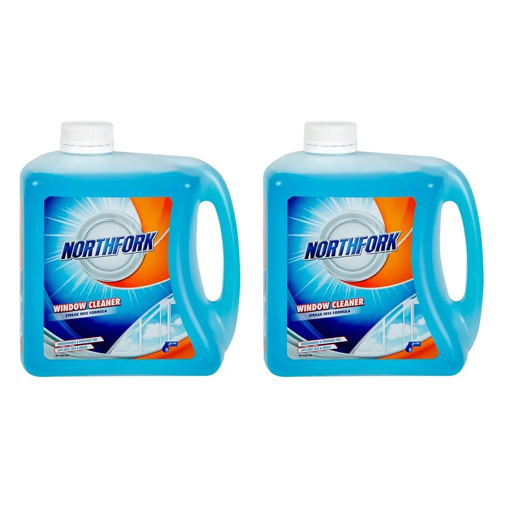 2x Northfork 2L Glass/Window Cleaning Liquid for Home Mirror/Car Windscreen