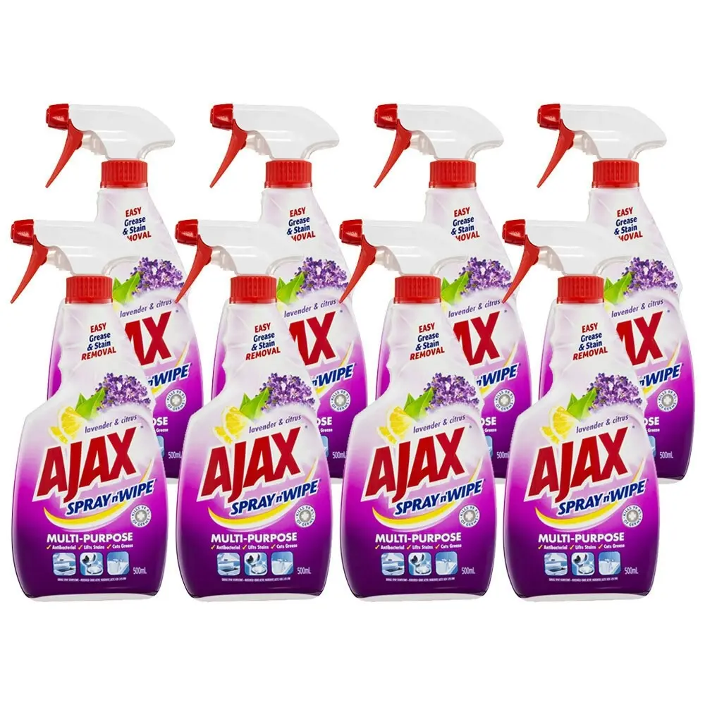 8x Ajax Spray N Wipe 500ml Trigger Bottle Multipurpose Cleaner Lavender & Citrus