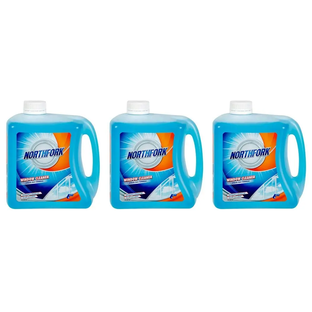 3x Northfork 2L Glass/Window Cleaning Liquid for Home Mirror/Car Windscreen