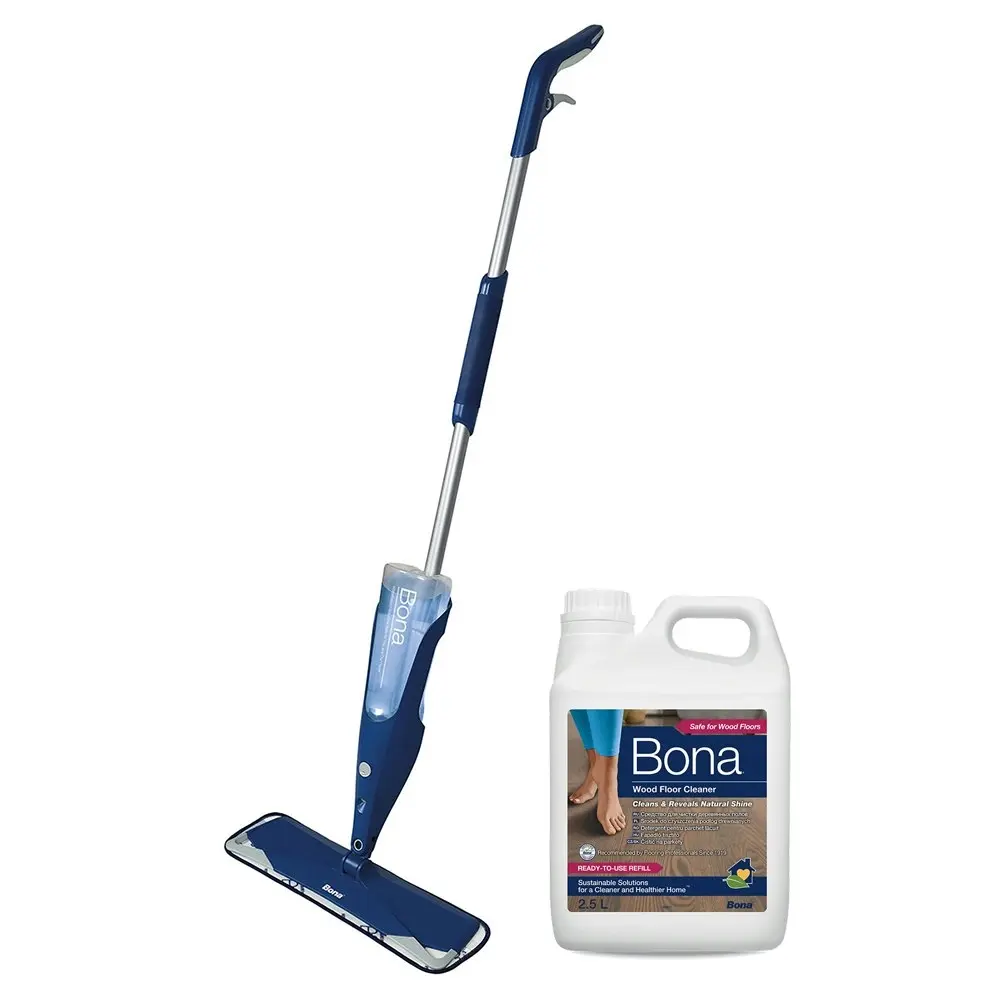 Bona Spray Mop w/ Microfibre Pad/850ml Wood Floor Cleaner Cartridge/2.5L Refill