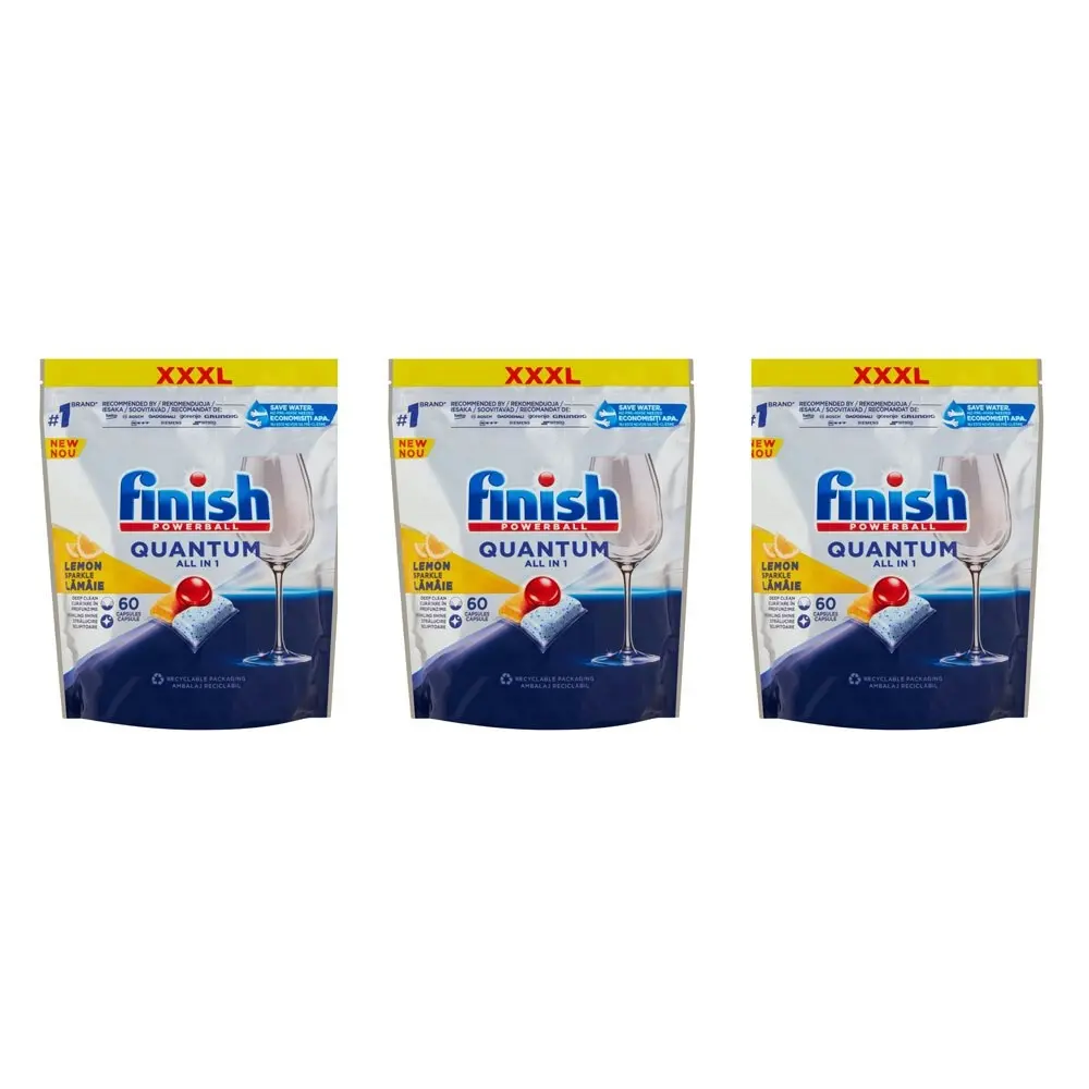 3x 60pc Finish Powerball Quantum All-in-1 Dishwashing Tablets Cleaning Lemon