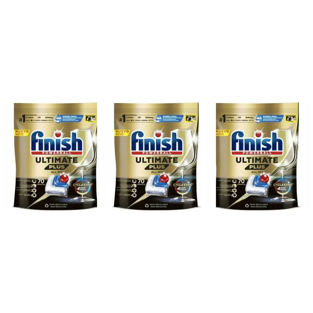 3x 70pc Finish Powerball Ultimate Plus Dishwashing Cleaning Tablets/Capsules