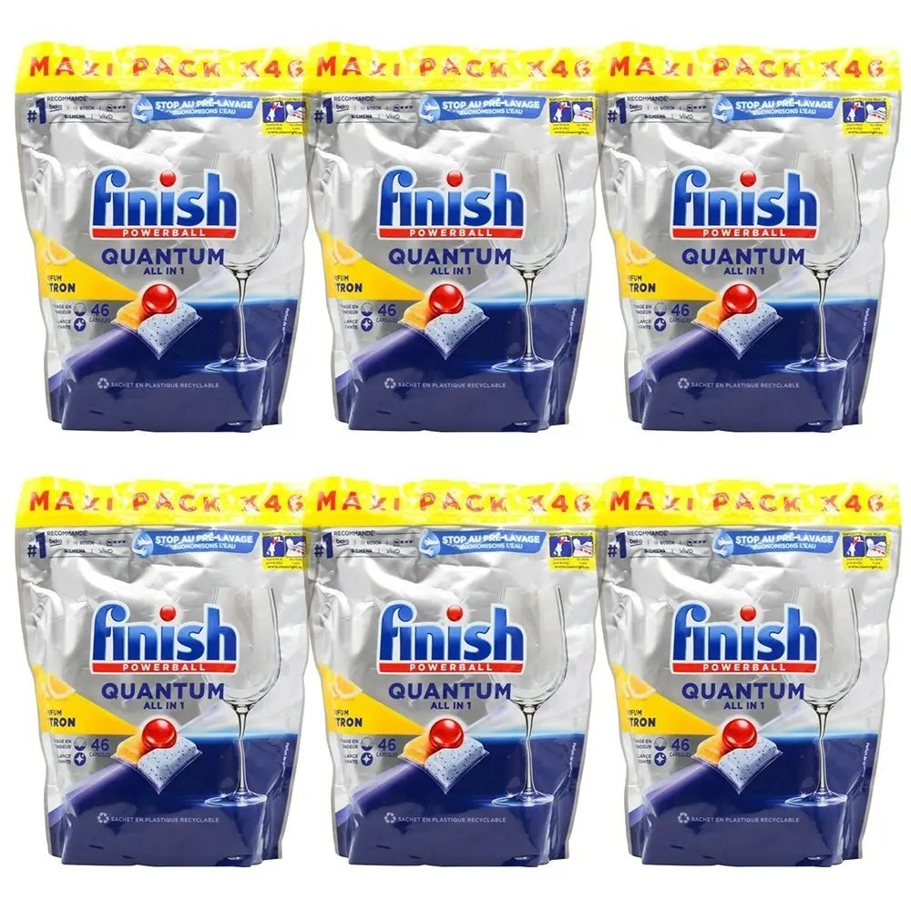 6x 46pc Finish Quantum All-in-One Dishwashing Tablets Plate/Bowl Cleaner Lemon