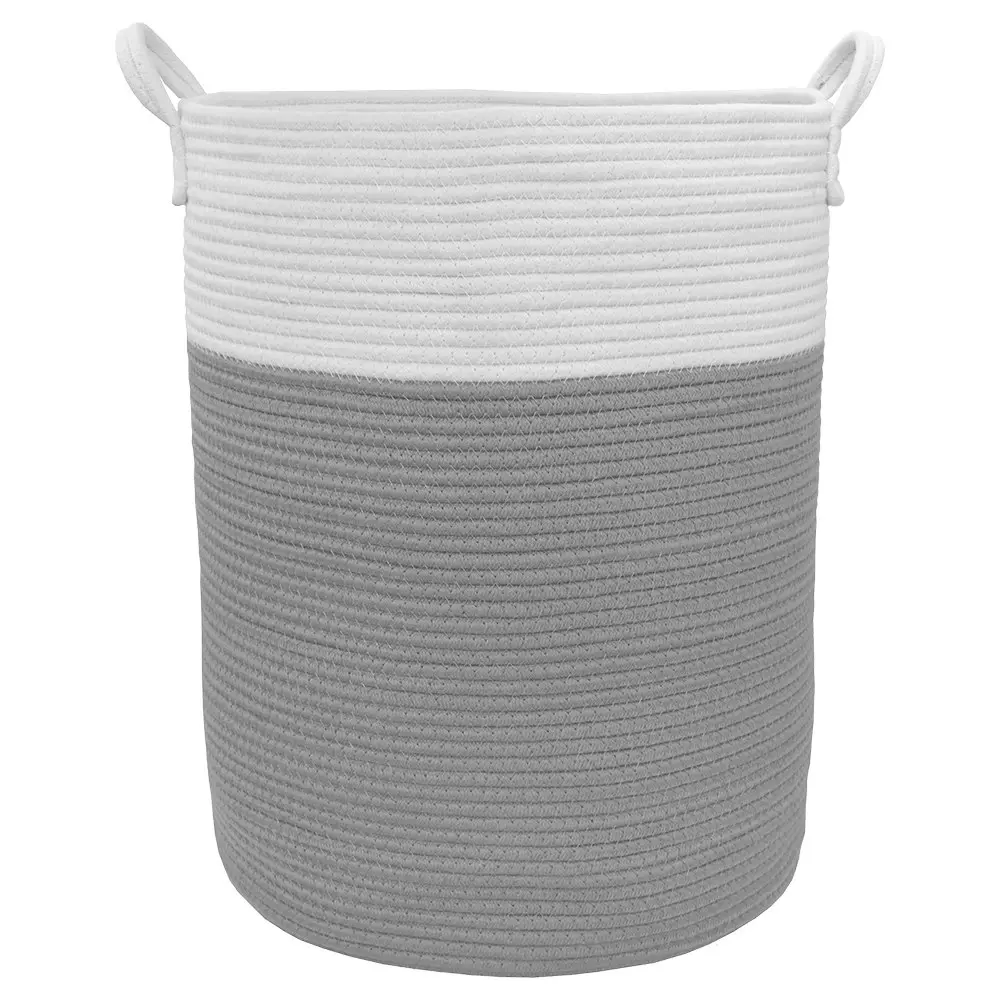 Living Textiles 50cm Cotton Rope Hamper Laundry Basket Storage Large White/Grey