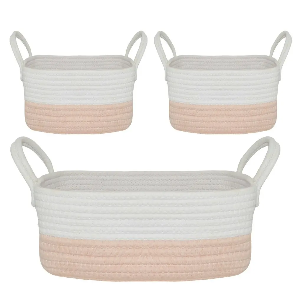 3pc Living Textiles Cotton Rope 35/20cm Nursery Storage Basket Set White/Blush