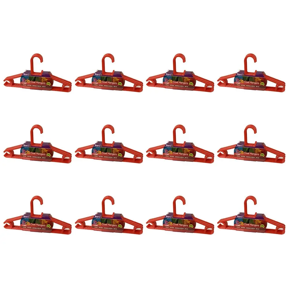 12x 5pc Homeleisure Kids Clothes Coat Plastic Hanger Clothing Hanging/Holder Red