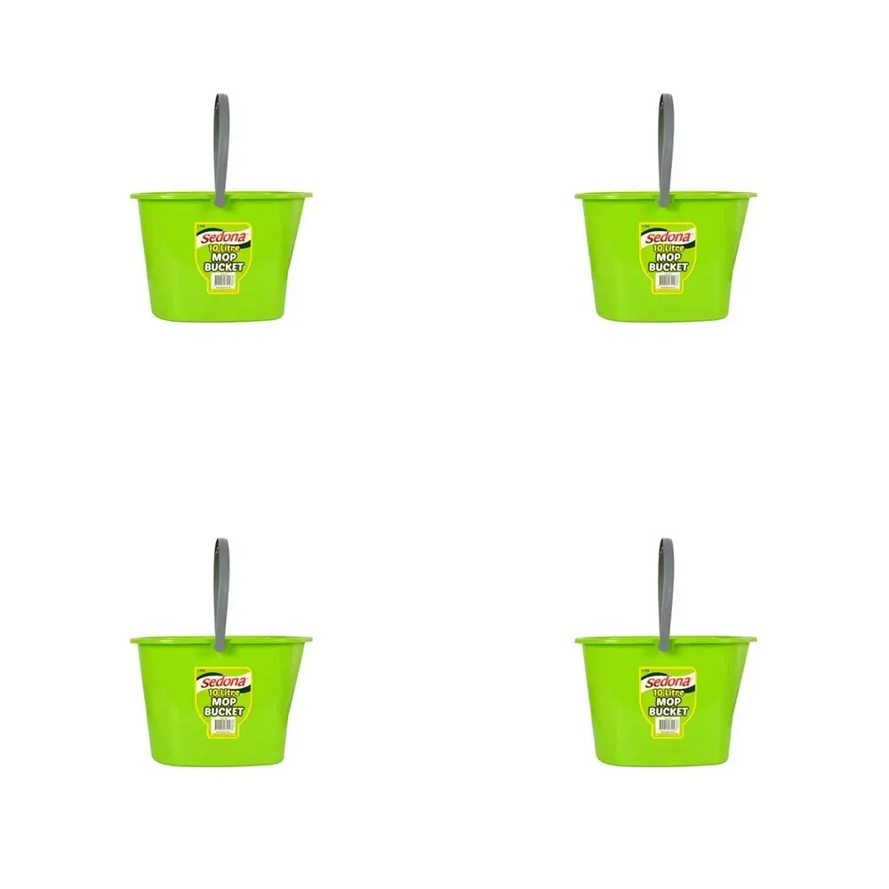 4x Ultimo Mop Bucket 10L Green w/ Grey Handle Ideal Versatile Cleaning 24x35cm