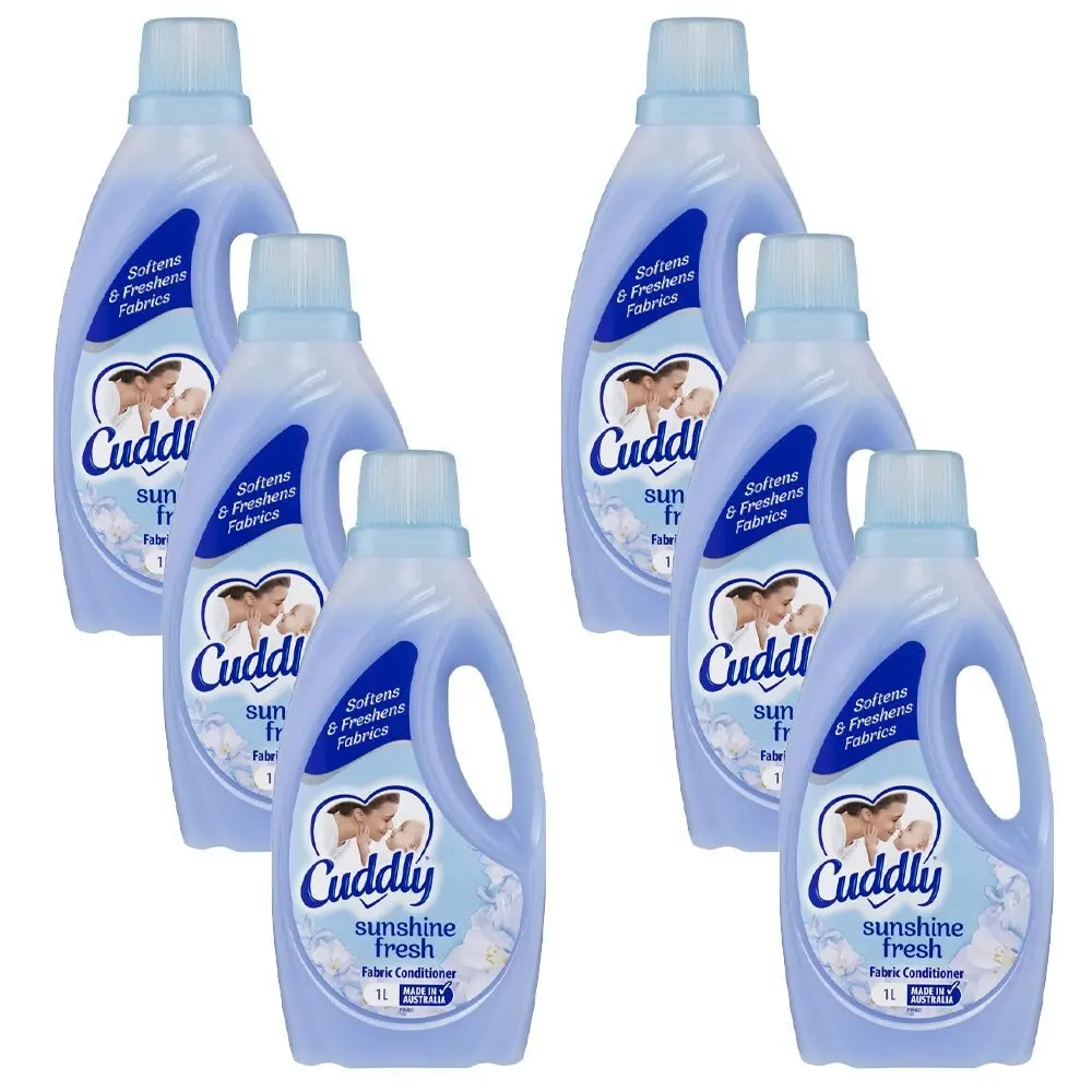 6x Cuddly Laundry Liquid Fabric Softener Conditioner - Sunshine Fresh Scent 1L