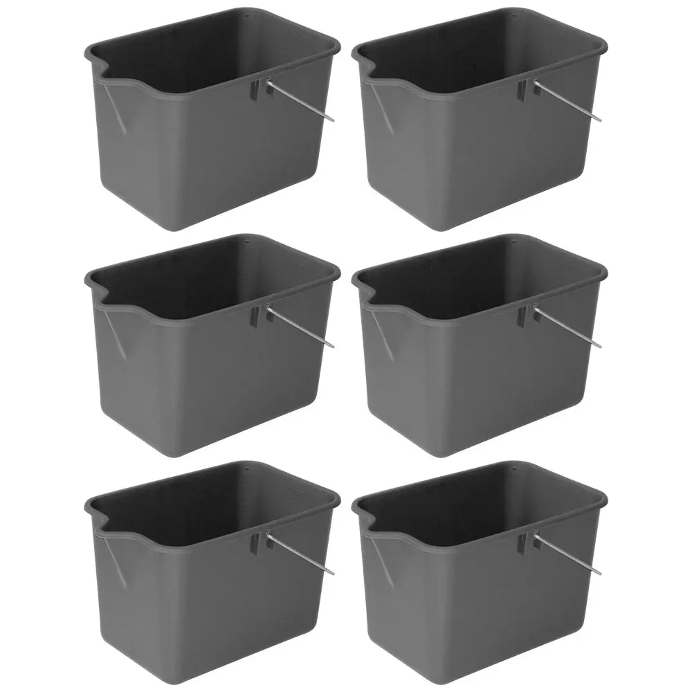 6x Home Leisure Mop Bucket W/Lip 9L Grey Colour Laundry Floor Cleaning Home