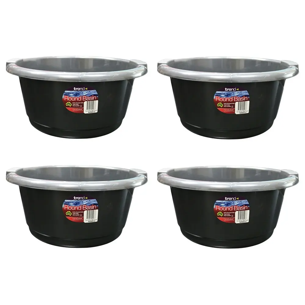 4x Homeleisure Trend 20L Plastic Basin Round Kitchen/Laundry Catch Tray Charcoal