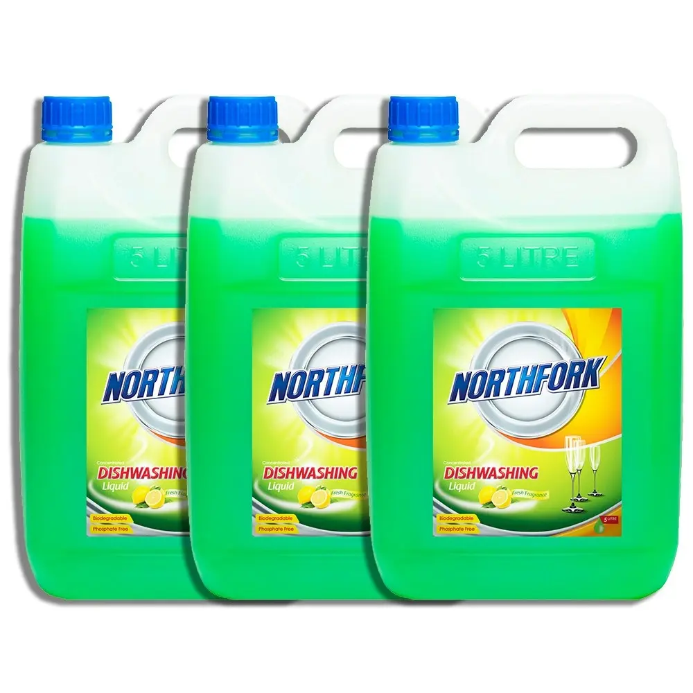 3x Northfork 5L Biodegradeable Dishwashing Dishes Concentrated Liquid/Soap Lemon