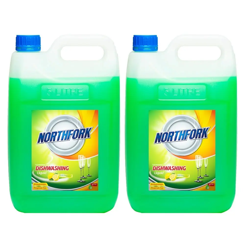 2x Northfork 5L Biodegradeable Dishwashing Dishes Concentrated Liquid/Soap Lemon