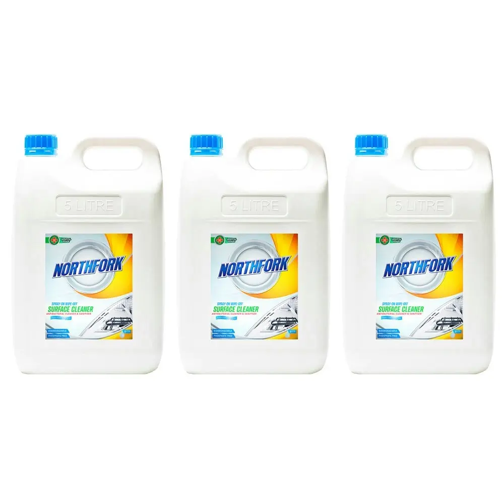 3x Northfork 5L Surface Disinfectant Liquid Cleaner Benchtop/Kitchen Table