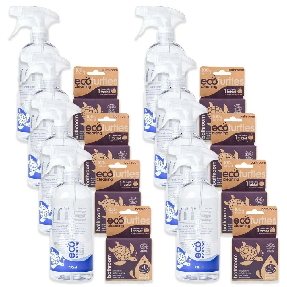 8x Eco-Cleaning Turtles Bathroom Cleaning Spray Reusable Bottle & Tablet Set