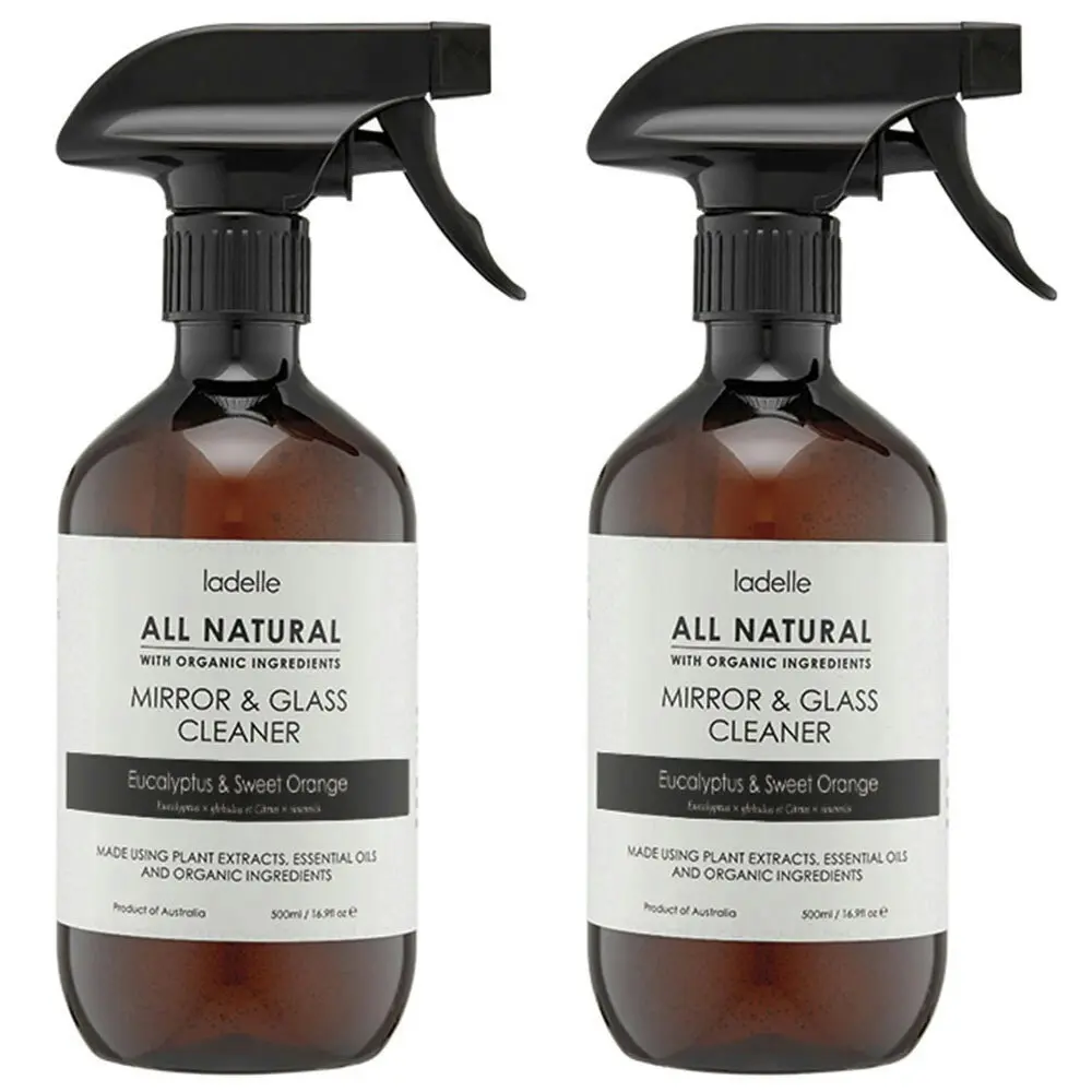 2x Ladelle All Natural Plant Eucalyptus/Sweet Orange 500ml Mirror/Glass Cleaner