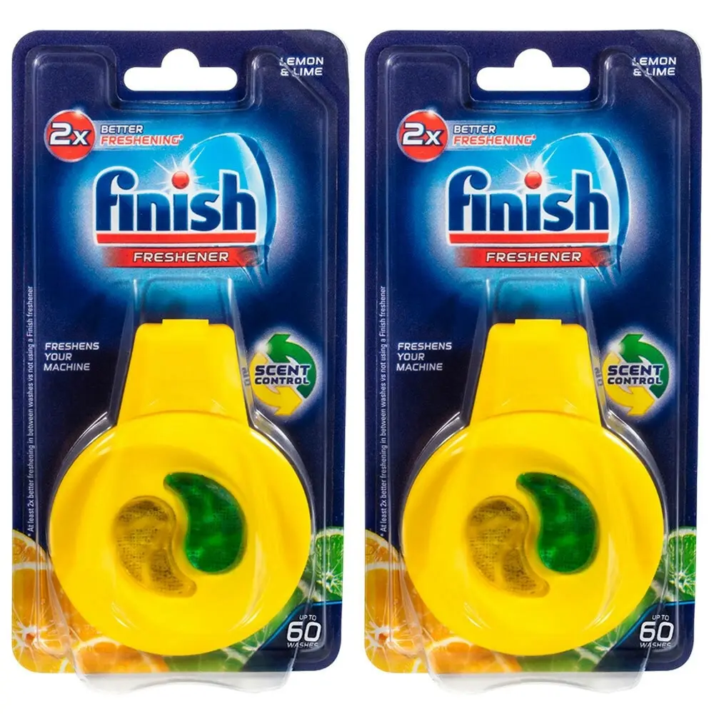 2x Finish 4ml Dishwashing Hanging Freshener w/ Clip for Dishwasher Lemon & Lime