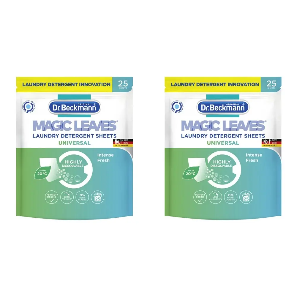 2x 25pc Dr Beckmann Magic Leaves Universal Laundry Detergent Sheet Intense Fresh