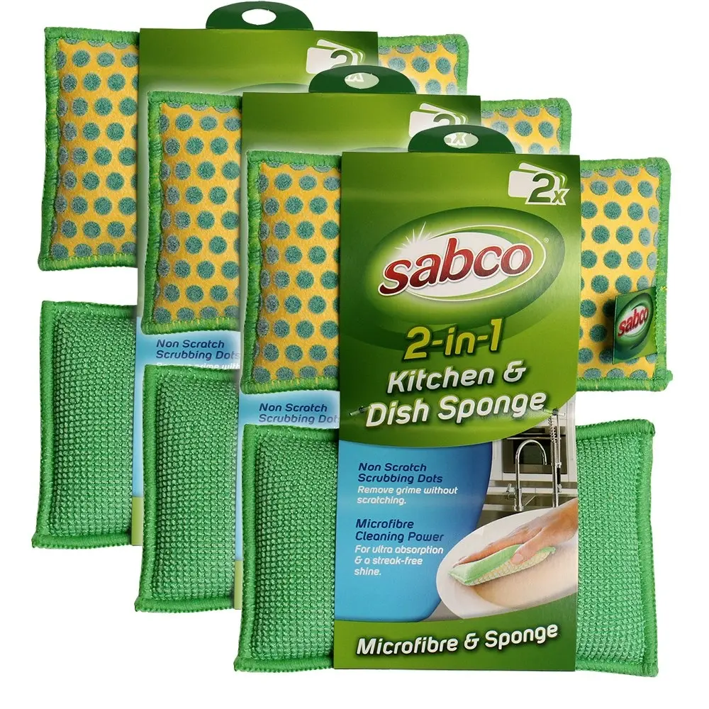 6pc Sabco 2 In 1 Kitchen & Dish Microfibre Sponge Dirt/Grime Cleaner/Scrubber