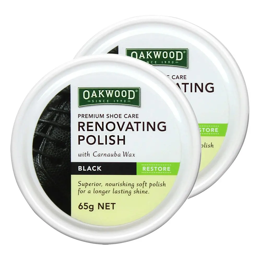 2x Oakwood 65g Superior Shoe Care Renovating Soft Polish w/ Carnauba Wax Black