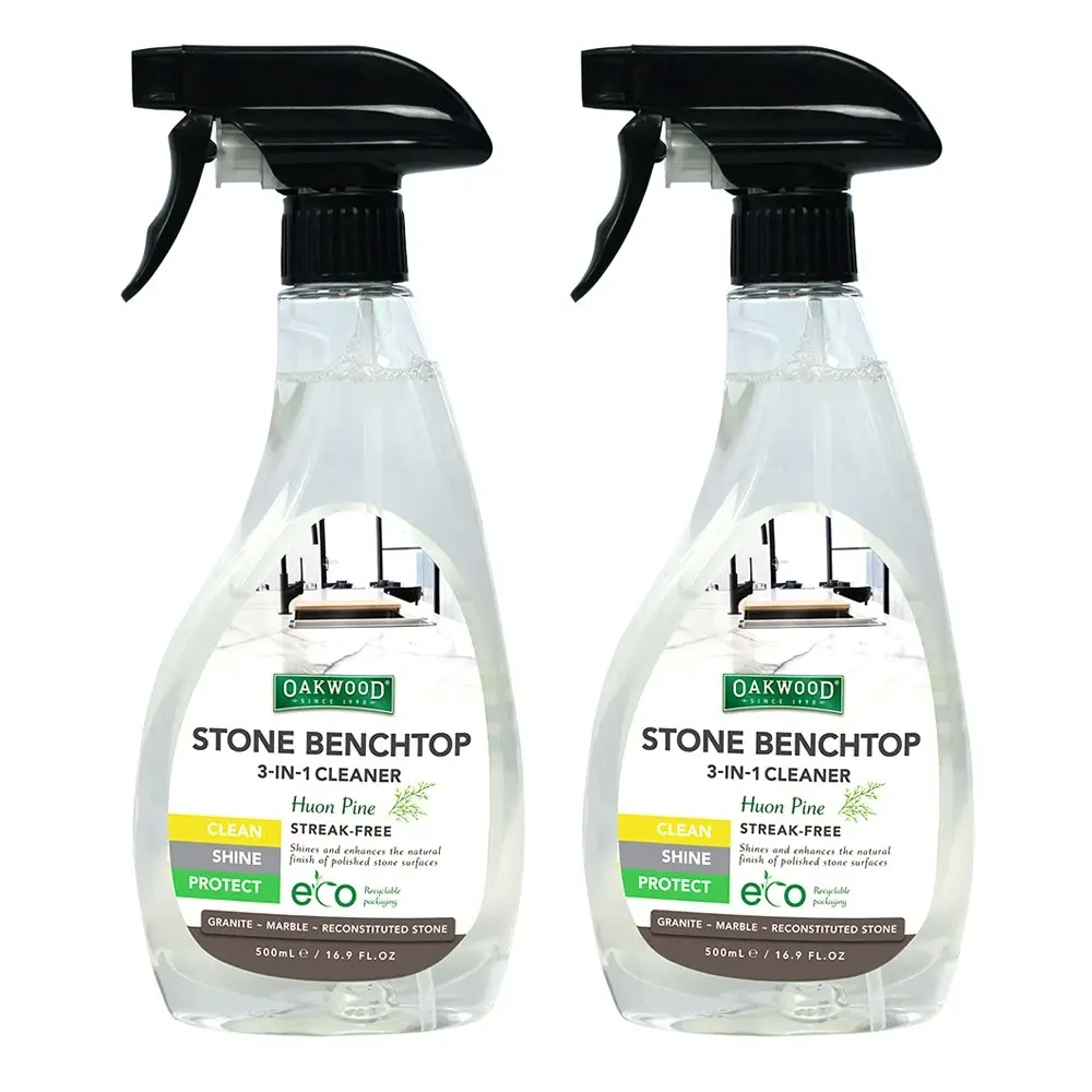 2x Oakwood Stone Benchtop 3-in-1 Surface Cleaner 500ml Spray Protector Huon Pine