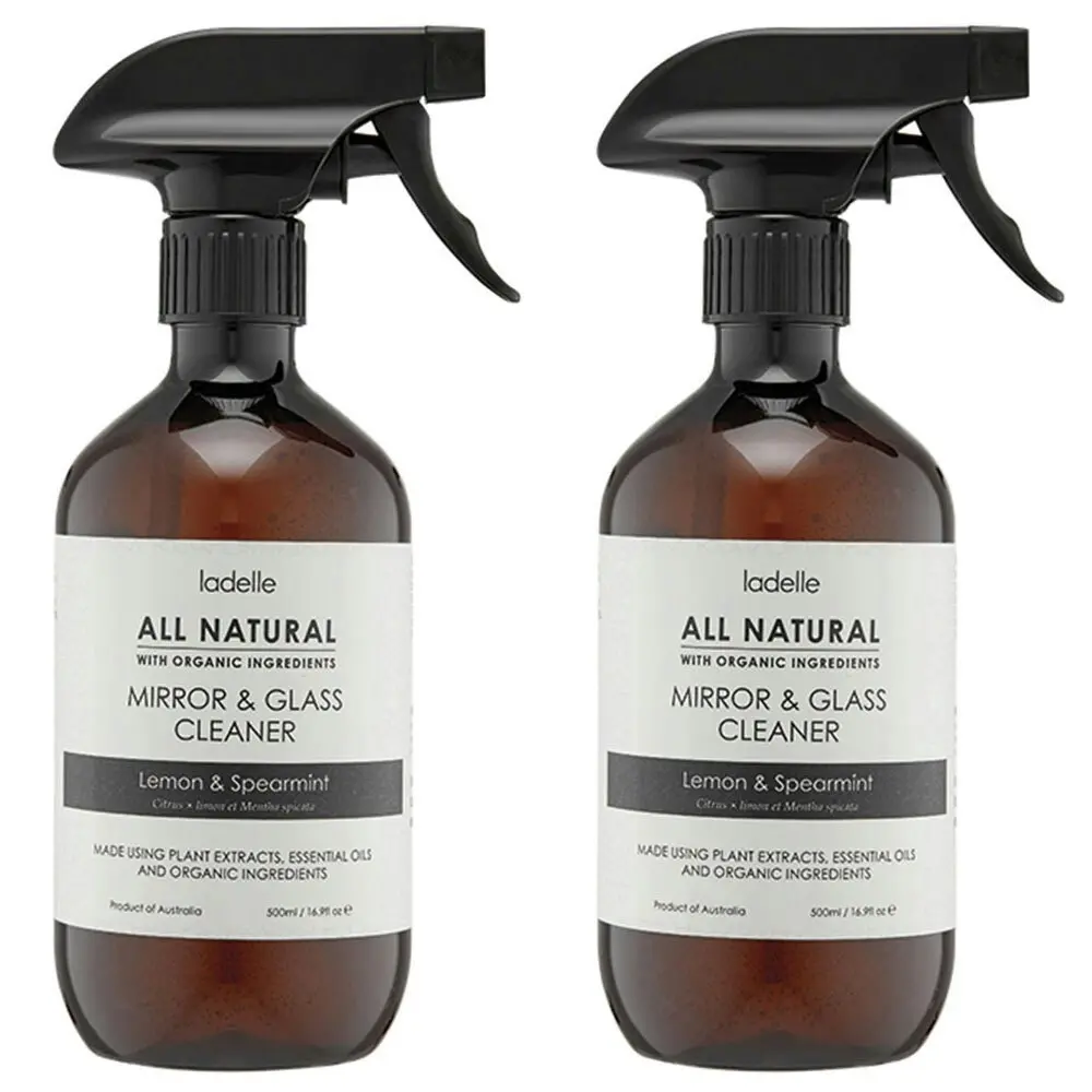 2x Ladelle All Natural Plant Based Lemon/Spearmint 500ml Mirror/Glass Cleaner