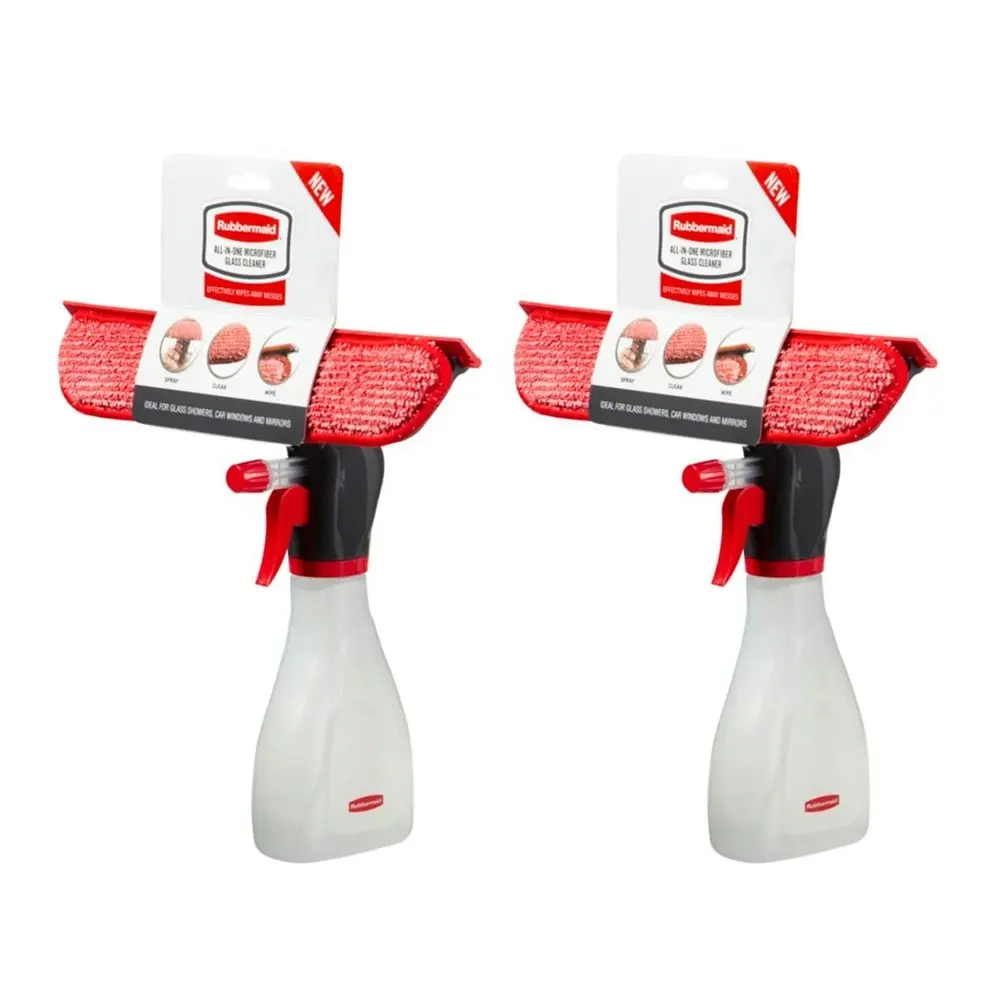 2x Rubbermaid All-In-One Microfibre Glass/Mirror Cleaner Spray Bottle w/Squeegee