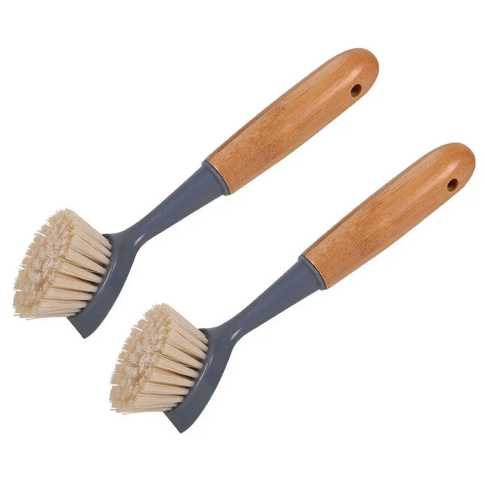 2x Eco Basics Bamboo Dish Brush Non-Scratch Bristle/Long Handle Kitchen Scrubber