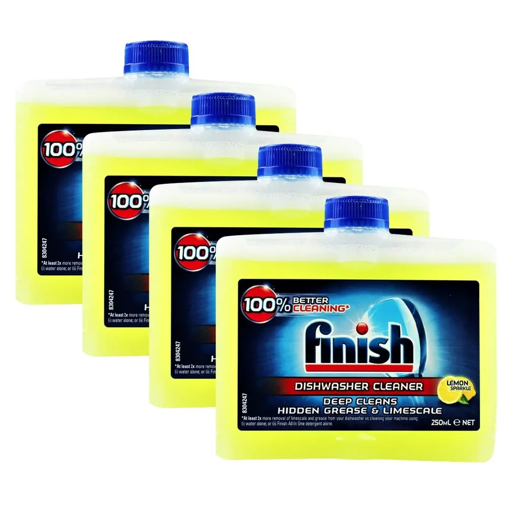 4x Finish Hygienic Liquid Dishwasher Cleaner/Grease Limescale Lemon 250ml