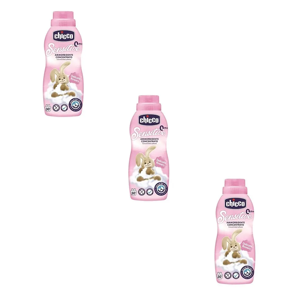 3x Chicco Nursing Sensitive 750ml Concentrated Clothes Softener Delicate Flowers