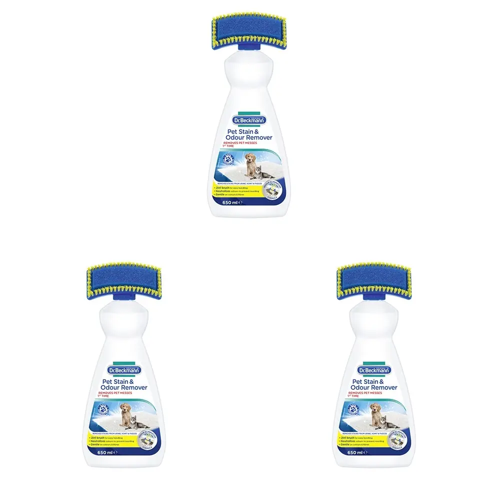 3x Dr Beckmann Pet Stain & Odour Remover Dog/Cat Dirt Carpet/Upholstery Cleaner