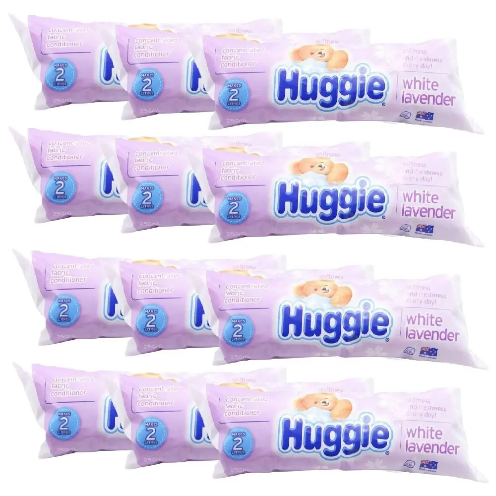 12x Huggie Concentrated Fabric Conditioner WHT Lavender Long Fresh Scent 250ml