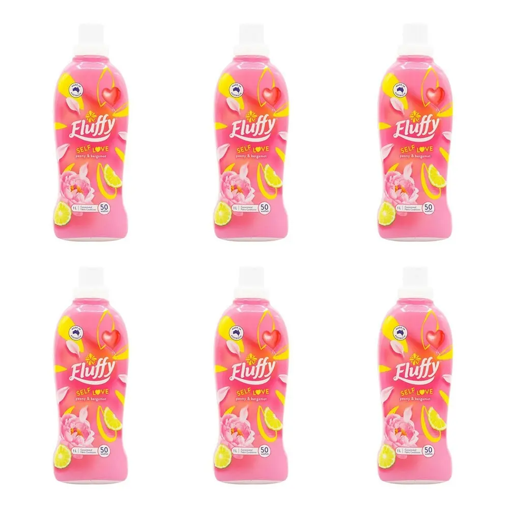 6x Fluffy Concentrated Fabric Conditioner Self Love Peony Bergamot Freshness 1L