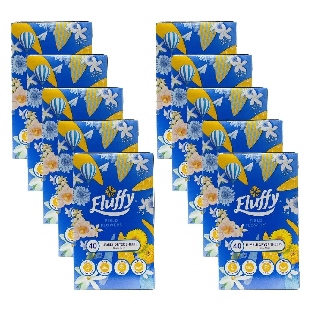 10x 40pc Fluffy Tumble Dryer Sheets Field Flowers Softens Fabrics Static Free