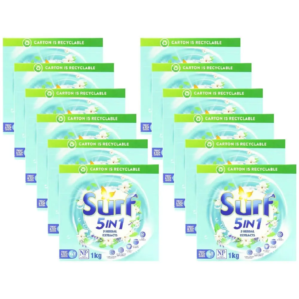 12x Surf Front & Top Loader Laundry Powder 5 Herbal Extracts Clean Clothes 1kg