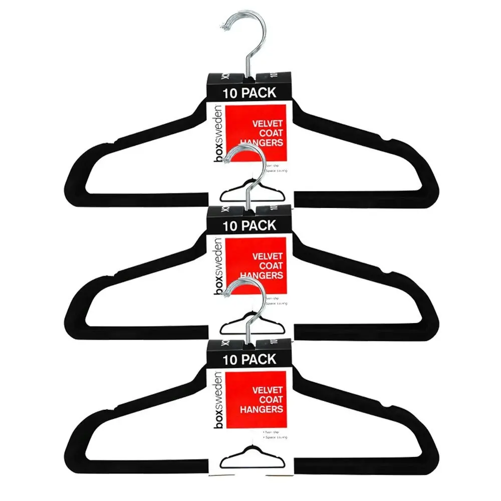 30PK Boxsweden Velvet Hanger/Wardrobe/Storage Organiser for Clothes/Shirt Black