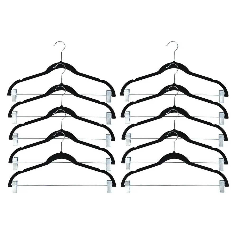 10pc Boxsweden Velvet Clothes/Pants/Trousers Hanging Hanger w/ Chrome Bar/Clips