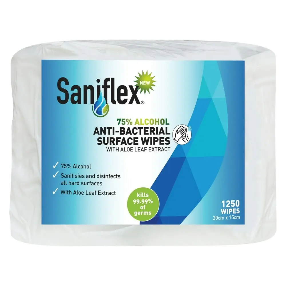 1250pc Saniflex 75% Alcohol Antibacterial Surface Wipes Home Kitchen cleaning