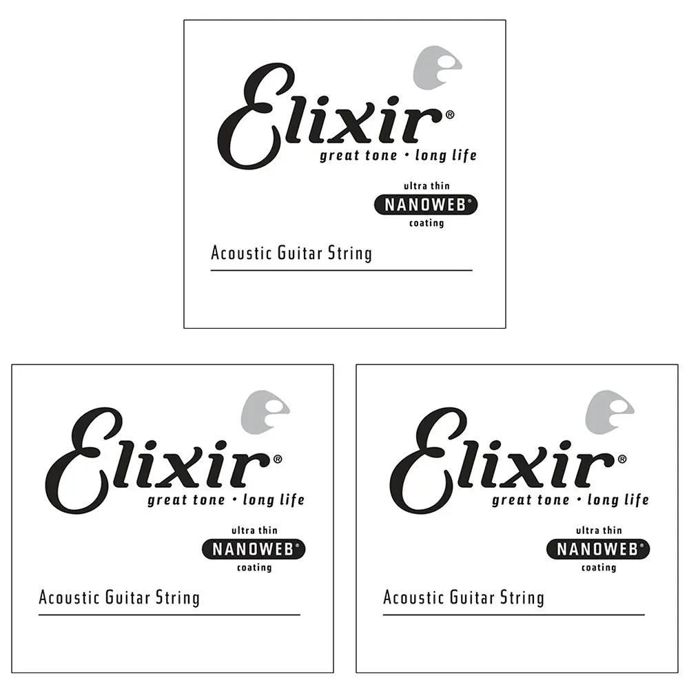 3x Elixir #15123 Acoustic Nanoweb Guitar Music 0.023 Single String 80/20 Bronze