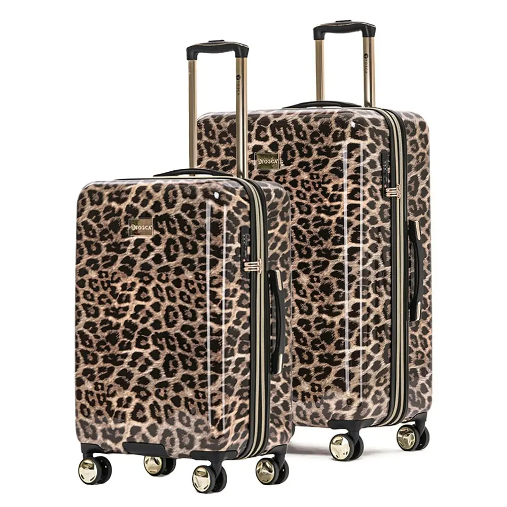 2pc Tosca Leopard 25"/29" Checked Trolley Luggage Travel Suitcase Medium/Large