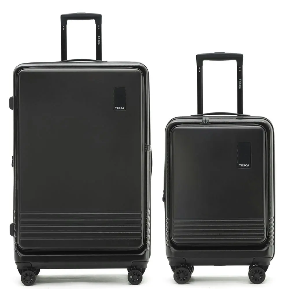 Tosca Horizon Front Lid Opening Trolley Suitcase 31" LRG & 20" SML Set- Black