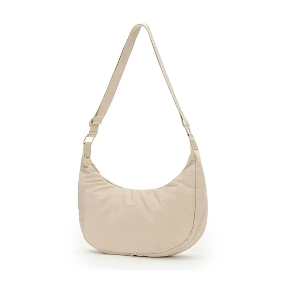 Tosca Everyday Nylon Hobo Shoulder Compact Crescent Purse Handbag Beige