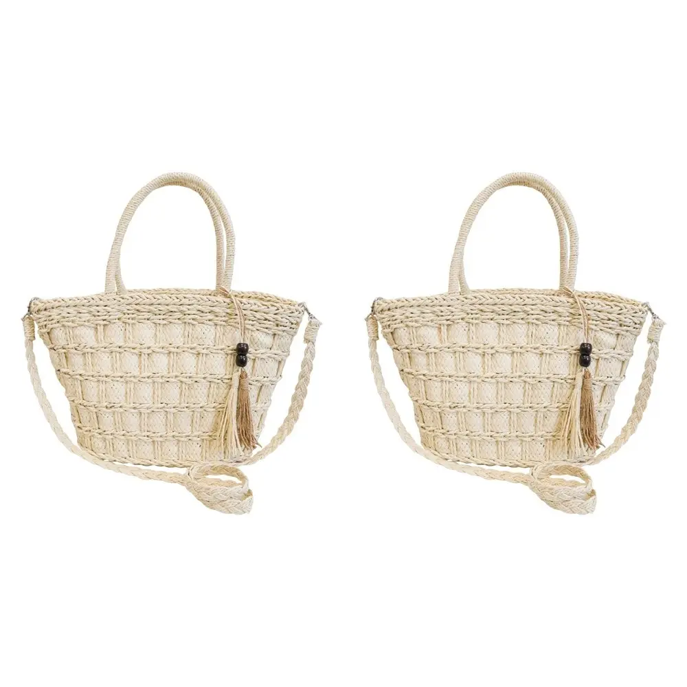 2x LVD Women's/Ladies Woven Baskette Beach Handbag/Shoulder Bag 40cm Natural