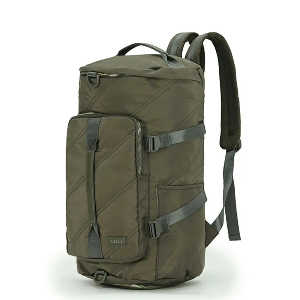 Tosca Barrel Large Nylon Travel Heavy Duty Hiking Backpack/Tote Khaki Stitch