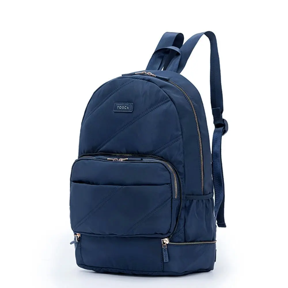 Tosca Ladies Zip/Fold Away Weekend Travel Backpack/Shoulder Navy Stitch