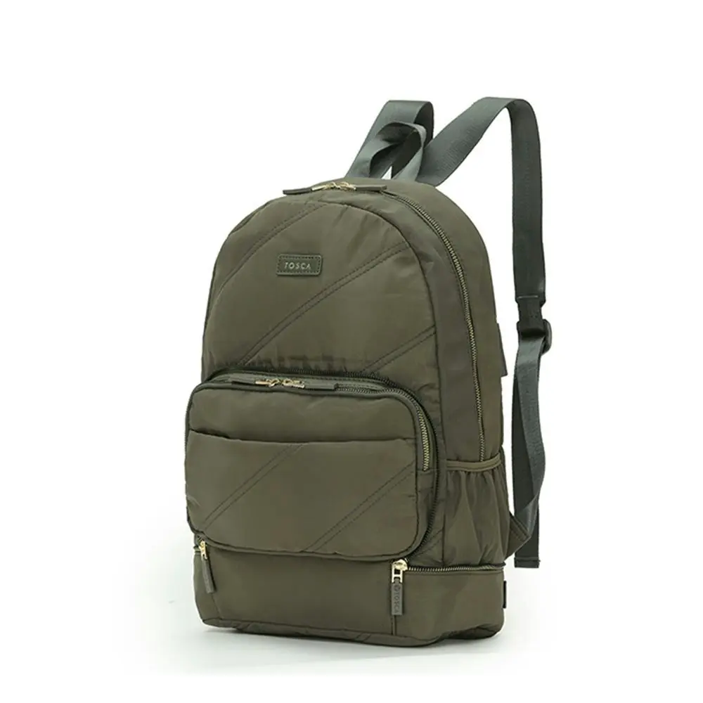 Tosca Ladies Zip/Fold Away Weekend Travel Backpack/Shoulder Khaki Stitch