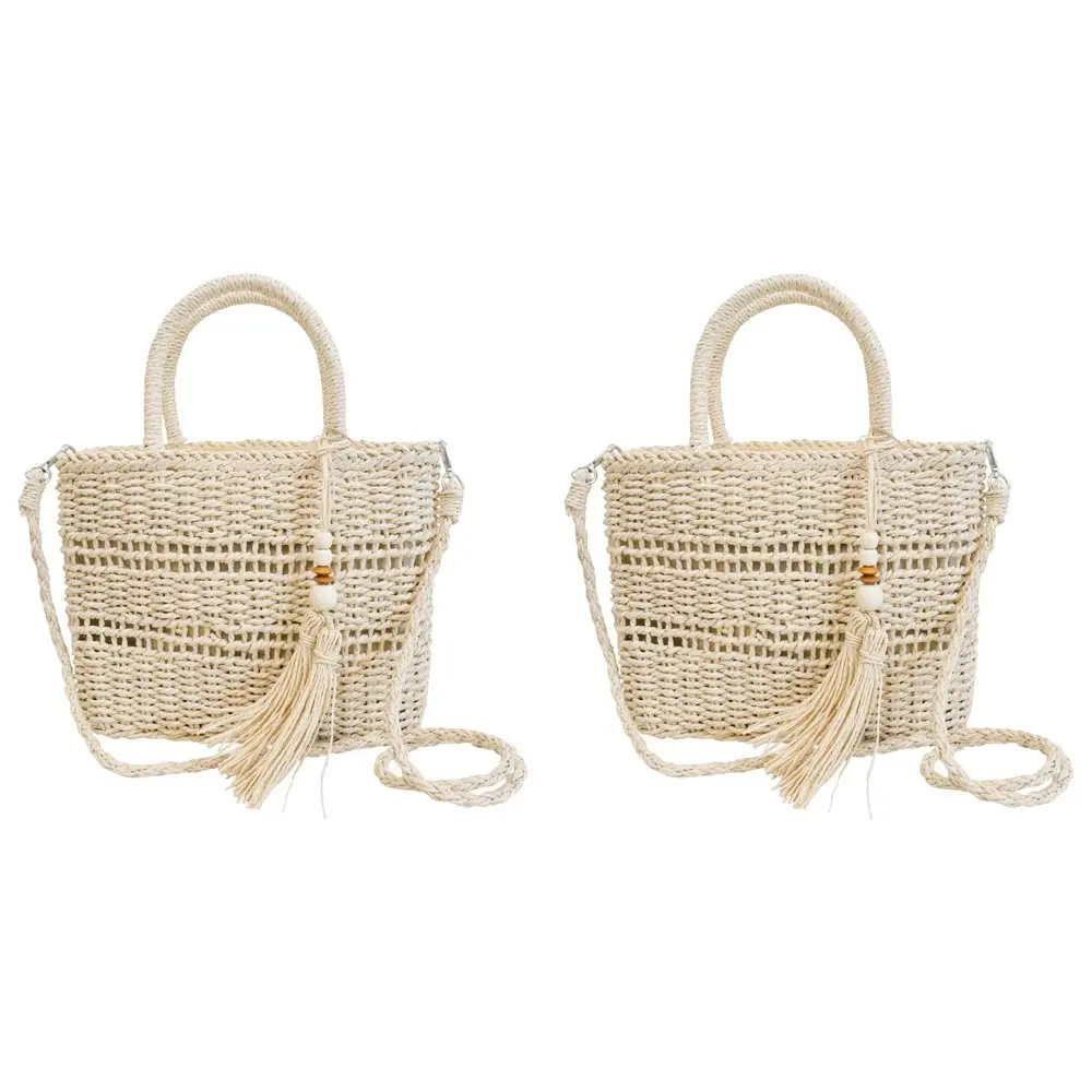 2x LVD Roxette Woven Handbag Women's/Ladies Shoulder/Crossbody Bag 28cm Natural