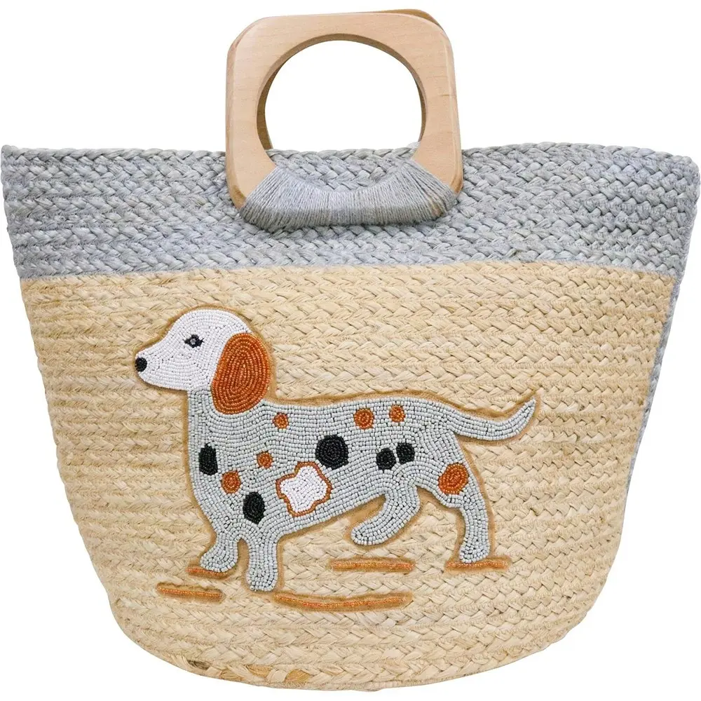 LVD Jute Dachsund Portable On The Go Decorative Cozy Carry Tote Bag 50x30cm