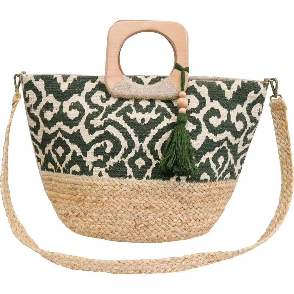 LVD Jute Shopper Bag Olive Womens Elegant Shoulder Handbag Carrier 50x30cm